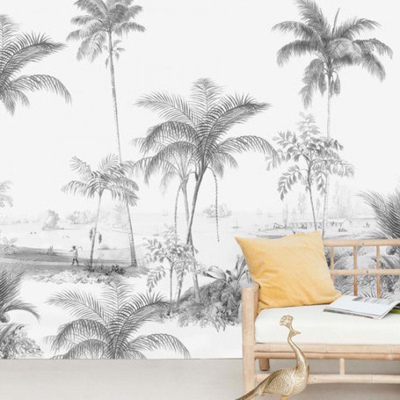 Creative Lab Amsterdam - Exotic palms Black & White Behang Mural